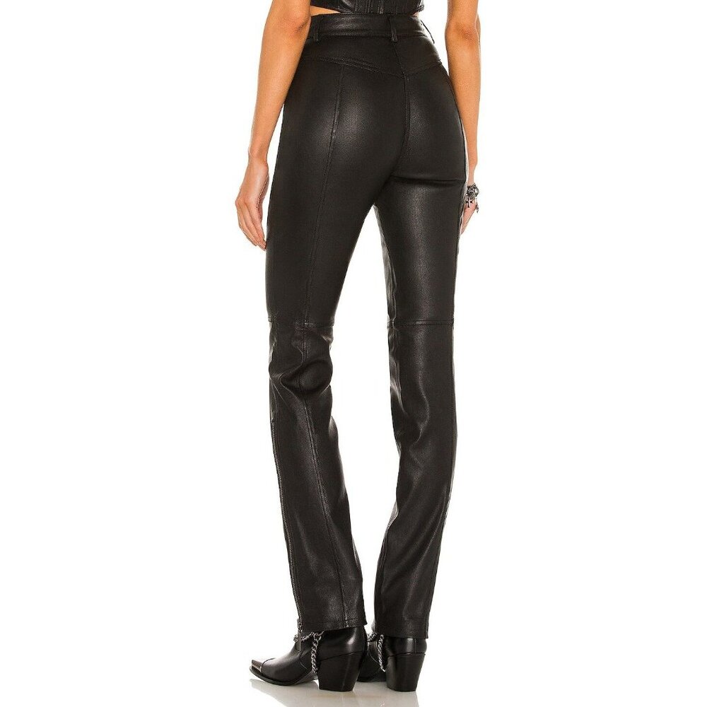 DUNDAS x REVOLVE Syd Leather Pants in Black - Picture 3 of 5